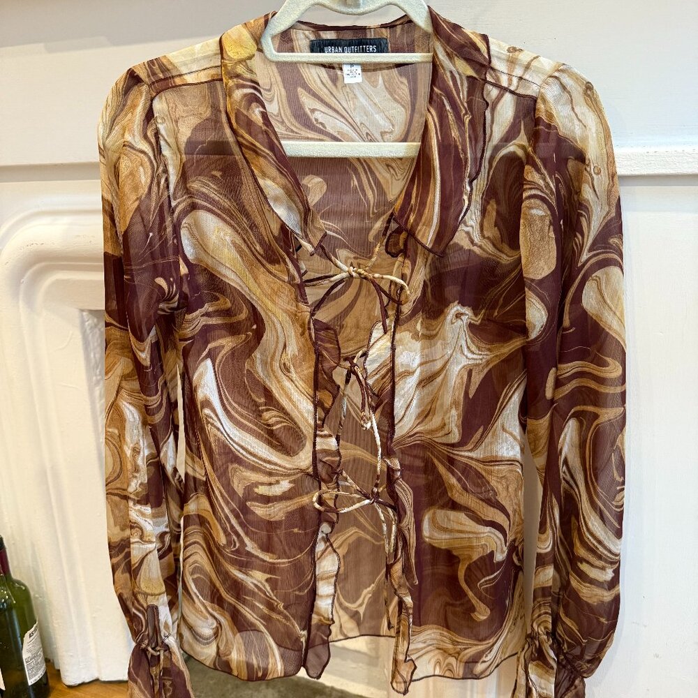 Urban Outfitters Misty Marble Tie-Front Blouse